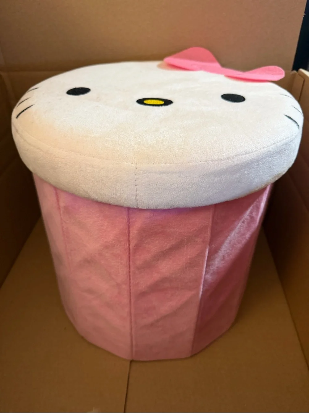 Hello Kitty Cream Pink Bow Plush Accent Stool